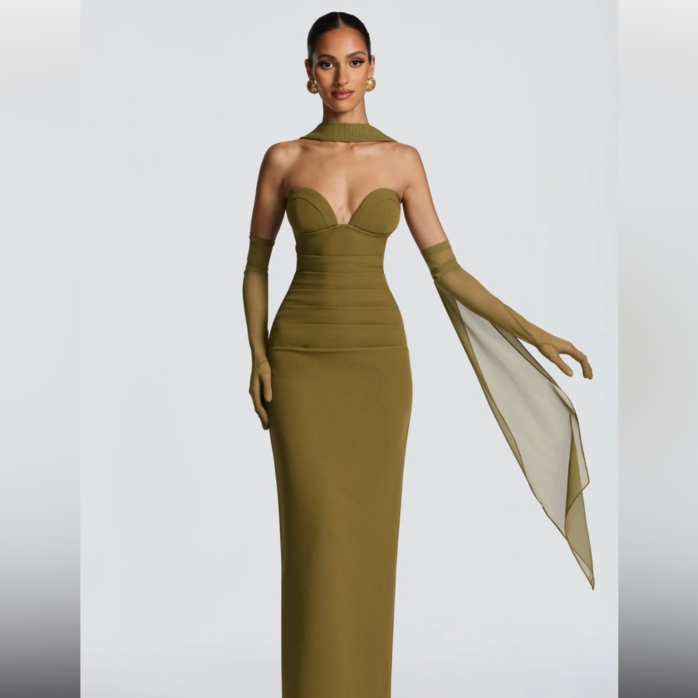 Babyboo Khaki green maxi dress with cape and gloves